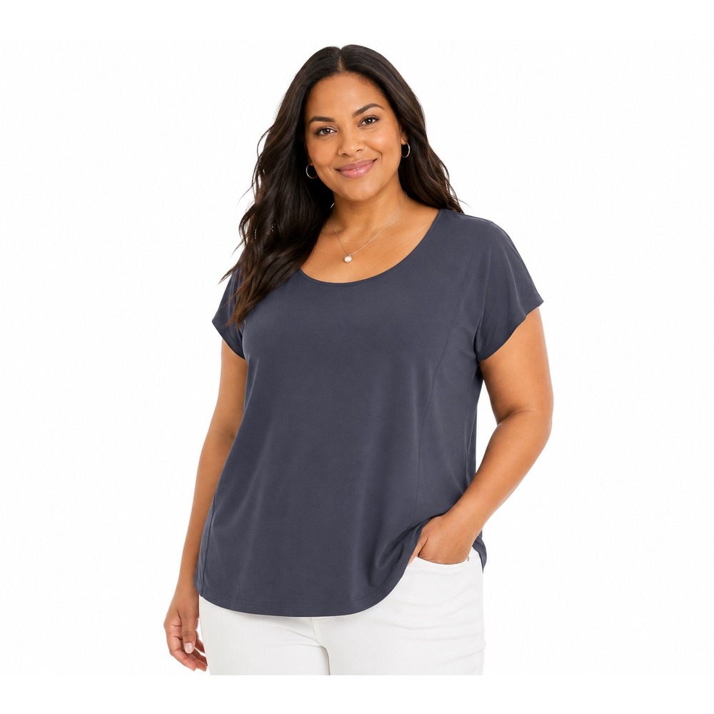 J. Jill Sand-Washed Scoop Neck Top Charcoal Grey Short Sleeve 2X NEW